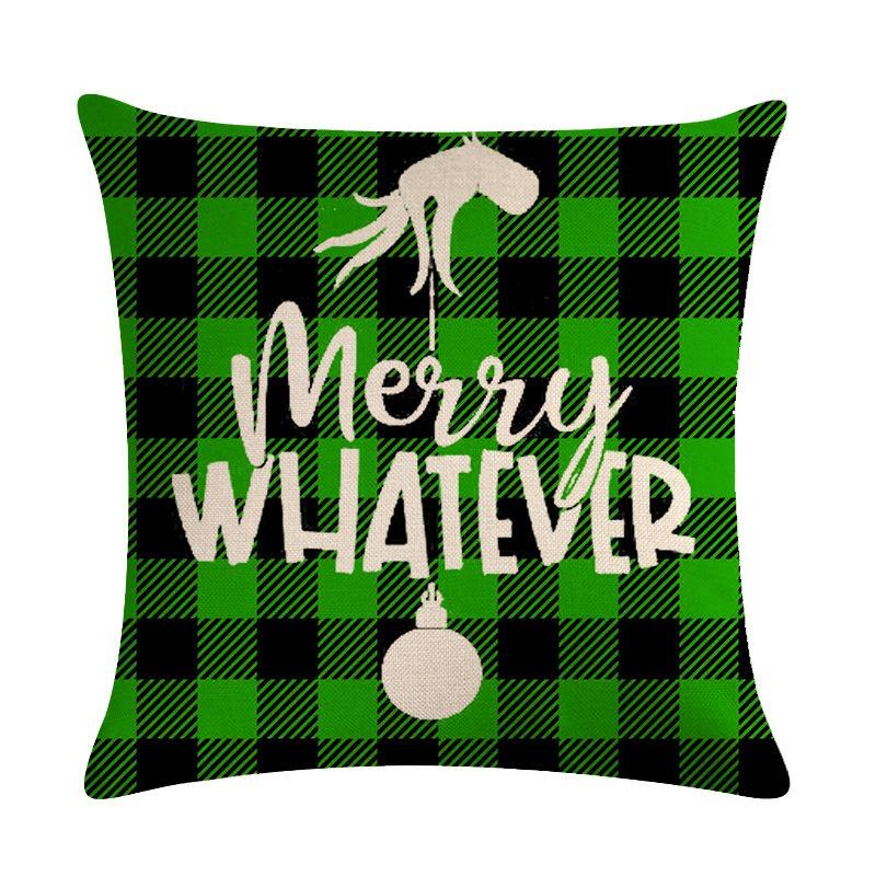 Green-haired Monster Pillow Cover Linen Christmas Pillow Cover Living Room Sofa Lumbar Cushion Cover
