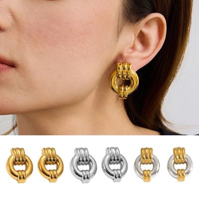 Geometric Design Double Circle Earrings Double Circle Hoop Earrings Drop Dangle Earrings  For Women