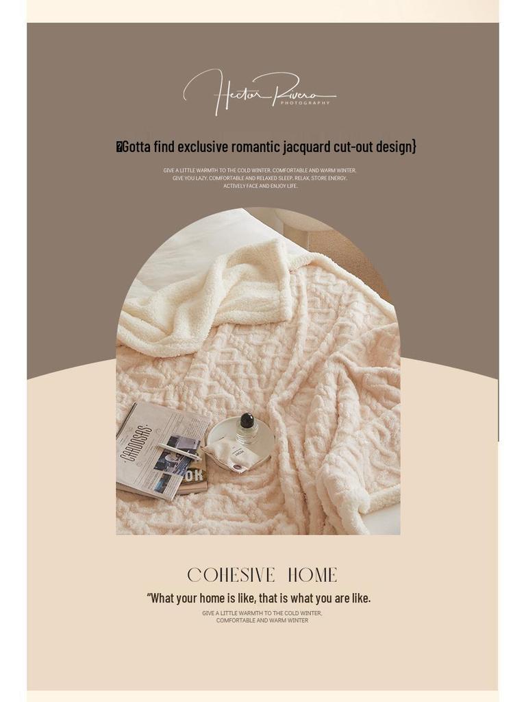 Verdickte Taft & Lamm-Korallenfleece-Decke für Sofa/Büro/Bett