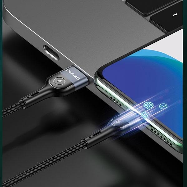 Usams Kabel Pleciony U48 Lightning 1,2M2A Fast Charging Led Zielony/Green Sj423Usb02 (Us-Sj423)