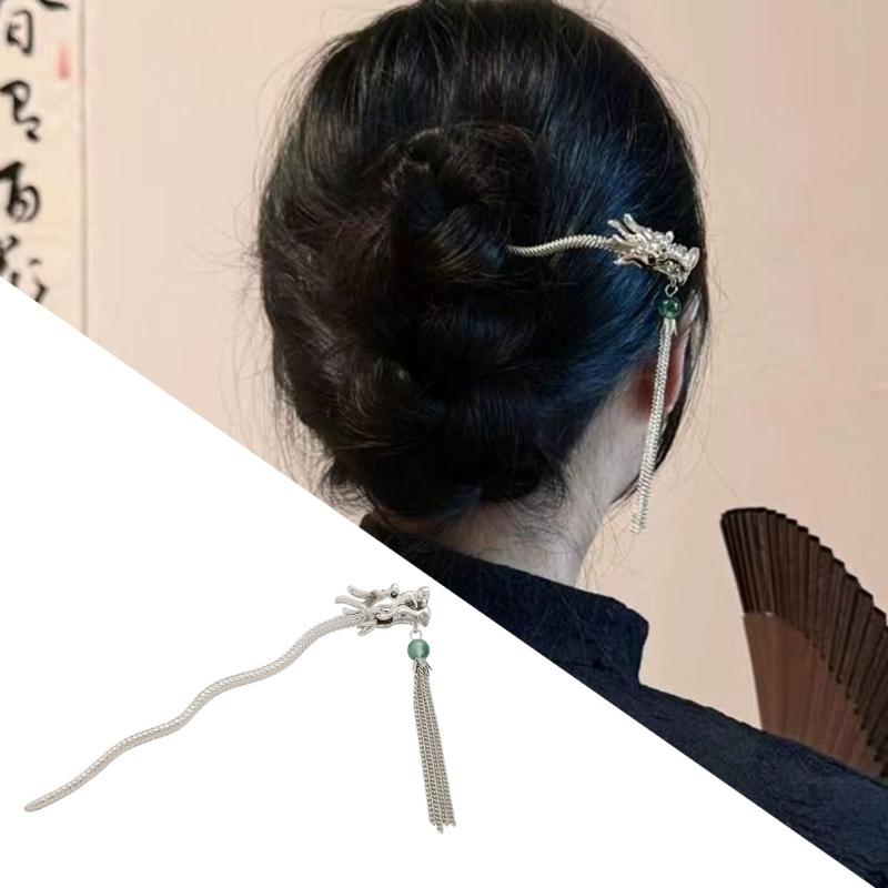 Temperament Dragon Shape Hair Pin New Chinese Style Hair Pins Cheongsam Hanfu Hair Accessories for Woman Teens Long Hair