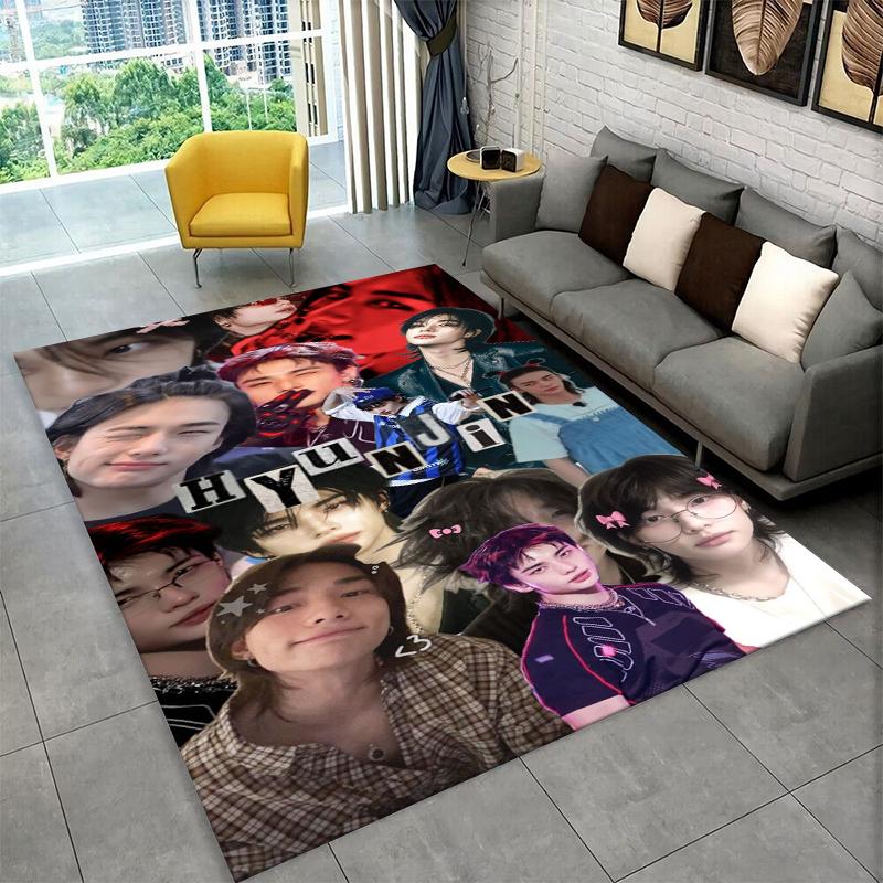 Kpop Hyunjin Stray Kids Music star Carpet Rug for Playroom Bedroom Living Room Sofa Home Decor,kid Area Rug Non-slip Floor Mat