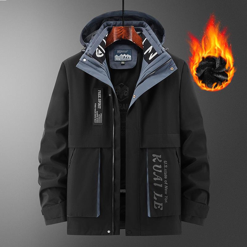 Hooded Cotton-padded Clothes Men's Casual Velvet Thickened Warm Multi-functional Jacket Autumn and Winter Windproof Three-in-one Jacket