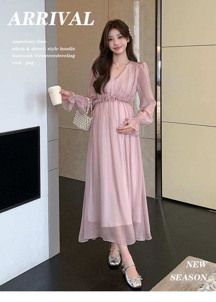 2026 Spring High Waist Korean Style Slimming Maternity Dress