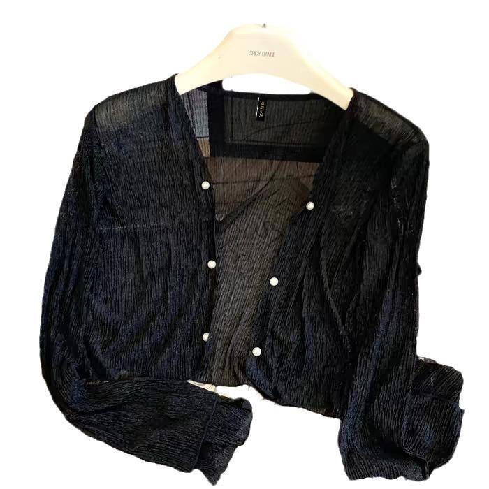 Women's Summer Chiffon Shawl Cardigan - Lightweight Airy Sunscreen with Ice Silk Knit Suspender Skirt