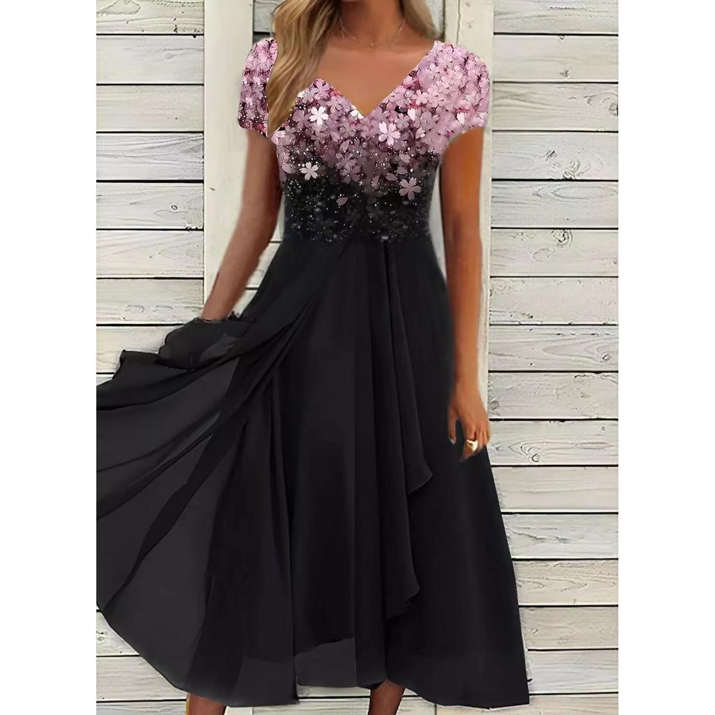 Women'S Dress Chiffon Elegant Lace Patchwork Dress Cut-Out Long Dress Bridesmaid Evening Dress