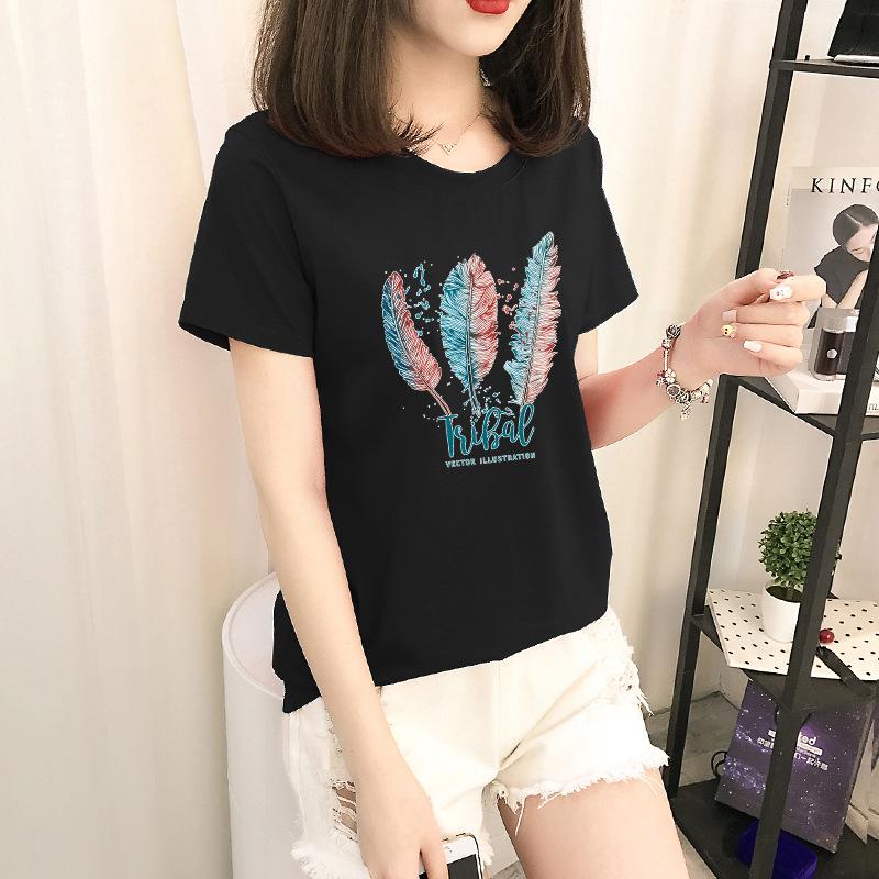 GMXIA Short Sleeve T-shirt Women Loose Ins Women's Crewneck Base Shirt