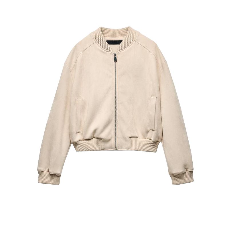 

Spring New Women s Fashion Loose Suede Texture Effect Pilot Jacket Long Sleeves Outwear 8073066 raw white L