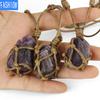 Natural Irregular Amethyst Pendant Hand-Made Cowhide Rope Woven Stone Personalized Necklace