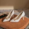 Fashion Fashion Metal Buckle High 6.5cm/8.5cm Stiletto Heels Pumps Women Shoes Pointed Toe Office Work Party Shoes Ladies Wedding Shoes