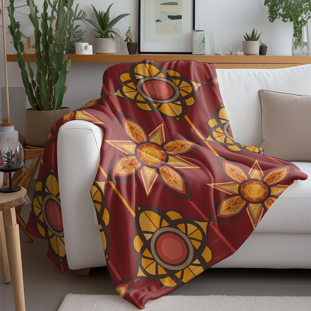 Vibrant African Kilimanjaro Pattern Throw Blanket Boho Decorative Bed Sofa Blanket Red Orange Geometric Design Throw Cover