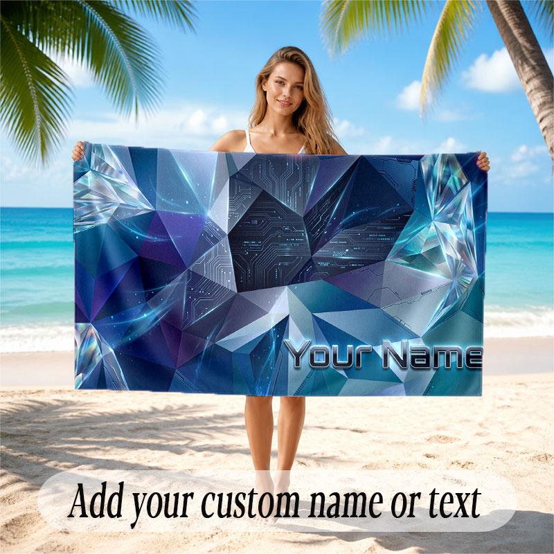 Abstract Geometric Theme Soft Beach Towel Personalized Custom Name Text Towel Portable for Beach Pool Travel