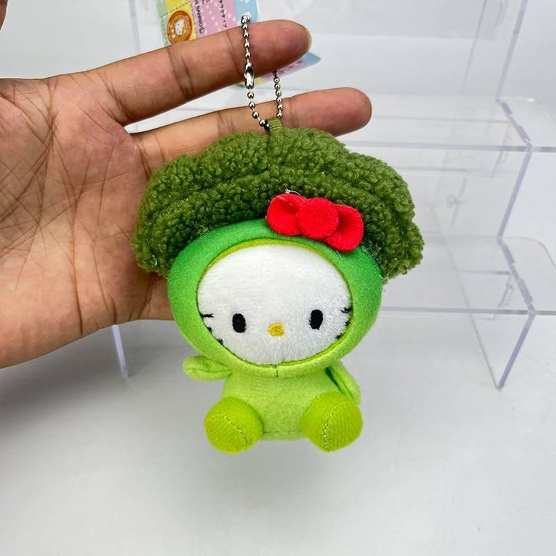 Adorable Hello Kitty Broccoli Plush Keychain Cute Vegetables Kawaii Design With Pink Tag