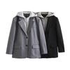 Fake Two-Piece Hooded Coat for Women Casual Flip Collar Loose Coat Spliced Suit Early Spring Plus Size