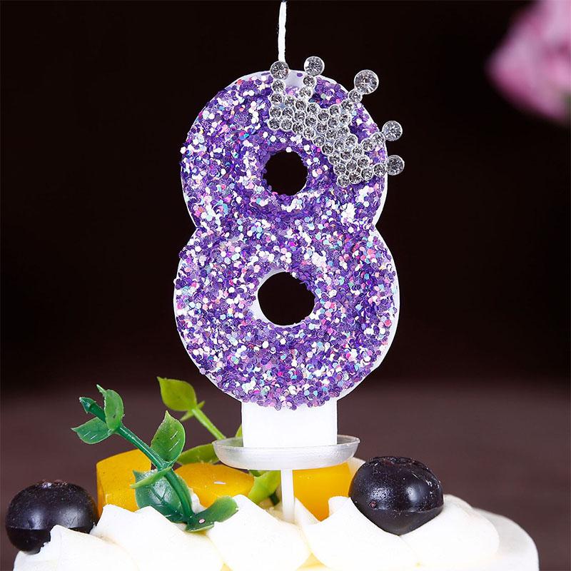 ’‘ Purple Crown Birthday Candles Number 0 1 2 3 4 5 6 7 8 9 Princess Cake Decoration Candles Anniversary Party Cake Topper