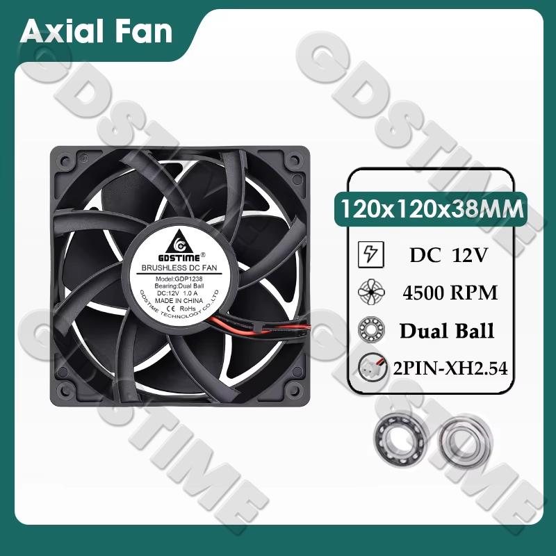 Gdstime DC 12V 24V 48V 12cm 120mm Dual Ball Cooler 12038 120x38mm Brushless Booster Fan for Btc Machine Chassis Cabinet Cooling
