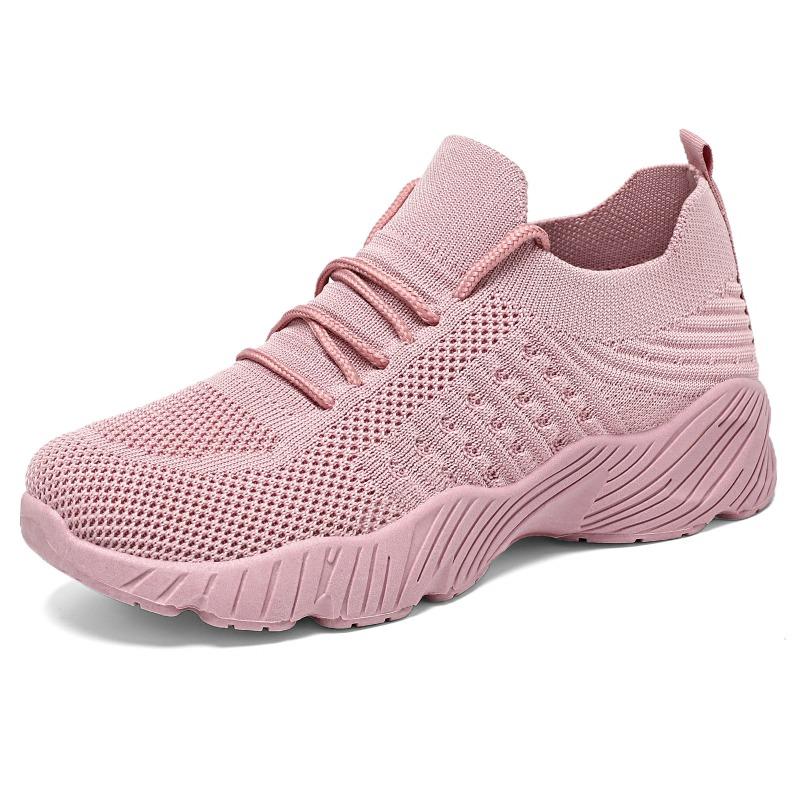 Women's Breathable Knit Mesh Casual Sports Shoes, Lightweight Solid Color European Style Footwear, Available In Large Sizes.
