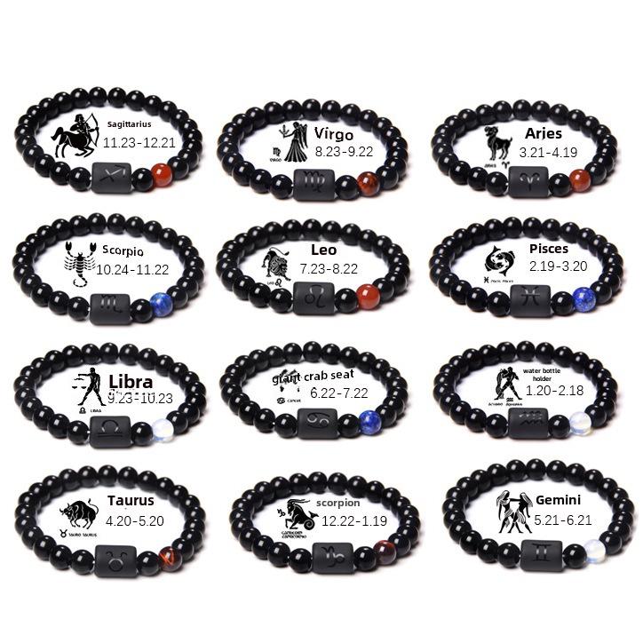 Zodiac Obsidian Bracelets: Elastic Beaded Design for Men and Women, Softly Wraps Around Fingers.