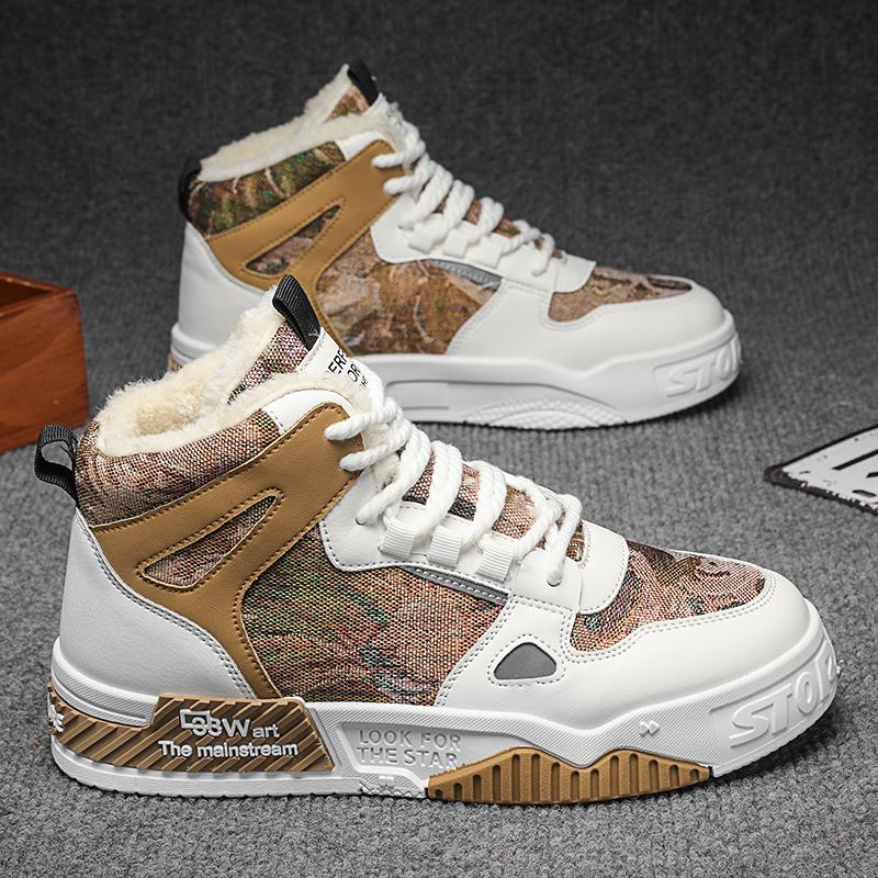 Fashion Mixed Color Lace-up Men's Shoes Comfortable Plus Velvet Warm Sneakers Lightweight Cold-proof Outdoor Male Casual Shoes