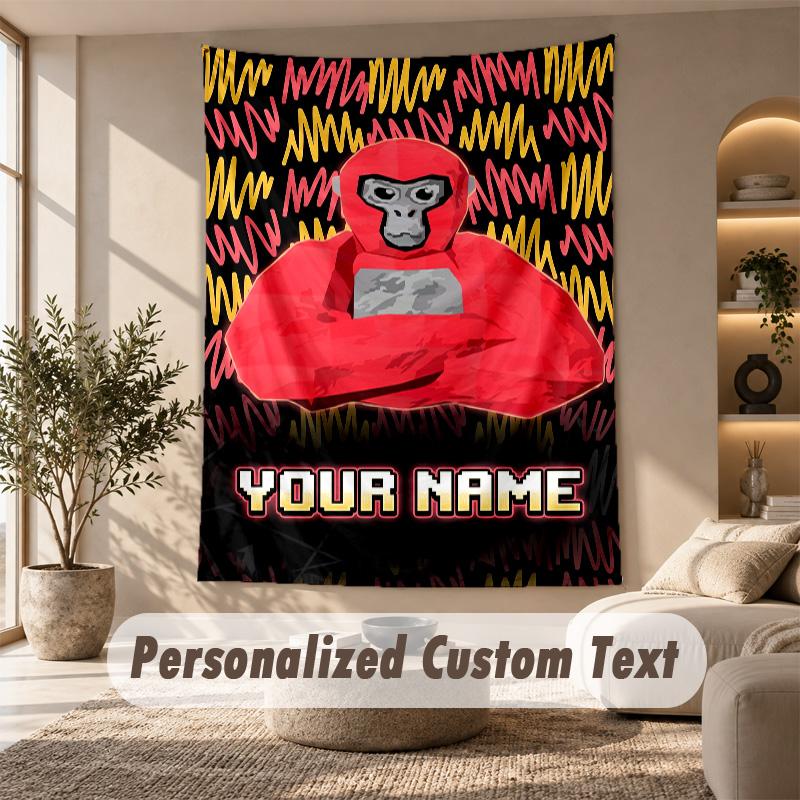 Gorilla Tag cartoon Tapestry, Personalized Custom Text, Wall Hanging Tapestry For Living Room Home Wall Decor