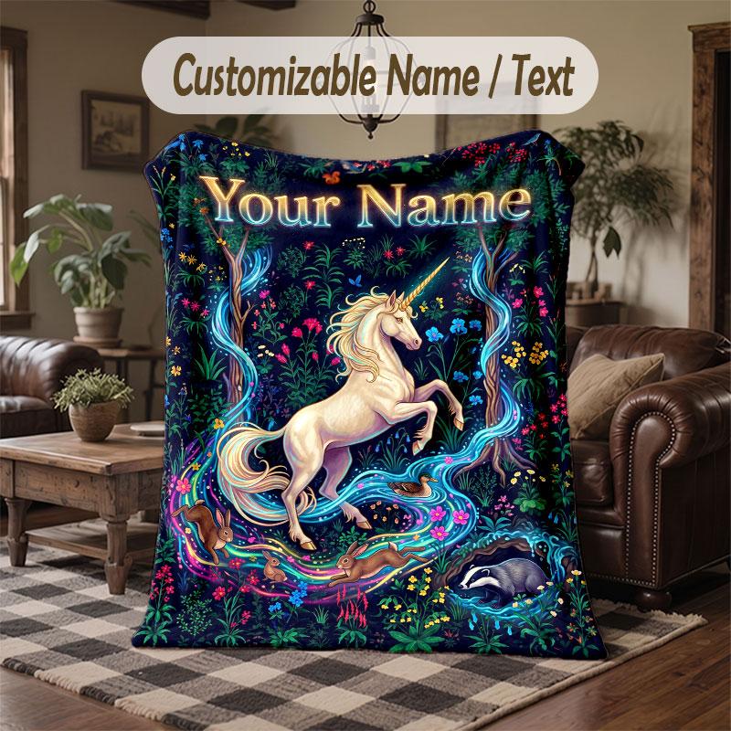 Coperta da divano a tema unicorno con nome personalizzato, coperta morbida e accogliente per casa, divano, letto