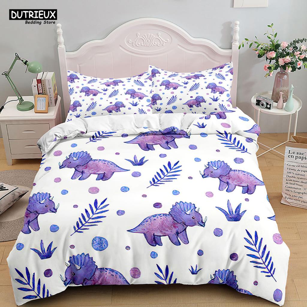 Cartoon Dinosaur Bedding Set White Soft Duvet Cover Animals Kids Boys Single Double Twin Queen King Size Duvet Cover Set