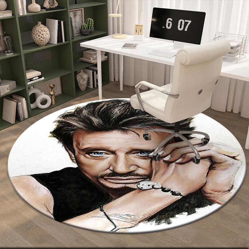 1pc Rock Star Johnny Hallyday Round Carpet Painted Printed Circular Carpet, Home Door Mat, Outdoor Travel Protection Carpet
