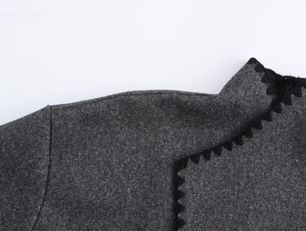 2024 Winter Women's European & American Colorblock Lace-up Woolen Coat