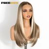 FREEDOM Synthetic Lace Front Wigs For Women 9x6 Pre Plucked Straight Layerd Wig 24" Ombre Blonde Pre Cut Wear And Go Lace Wigs