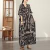 DIMANAF New 2026 Women Plus Size Spring Summer Beach Dress Vintage Floral Print Black Long Dress Loose Oversize Maxi
