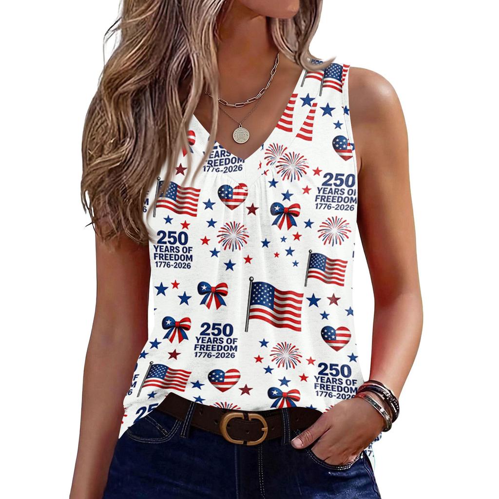 V-Neck Tank Top Women Print Tank Tee Casual Loose Fit Sleeveless Shirt