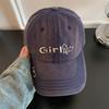 Embroidery Baseball Cap Women Washed Cotton Hat Kpop Casual Black
