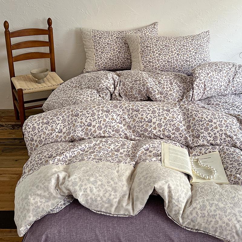 4PCS Vintage Style Bedding Set Princess Lace Duvet Cover 200x230cm Flat Sheet Set Twin Double Size Bed Set For Bedroom Decor
