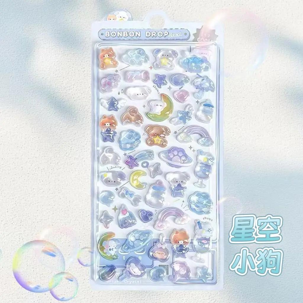 3D Embossed Diamond Stickers 6 Sheets Cartoon Theme, PVC Craft Stickers for Scrapbooking and Stationery Decoration - Perfect DIY