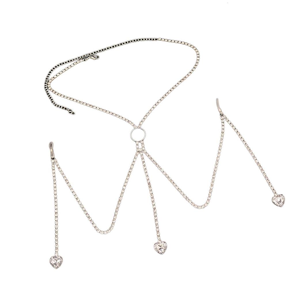 M Teardrop Heart Pendant Body Chain Silver/Gold Plating and Rhinestones Bra Chain Handmade Underwear Accessories