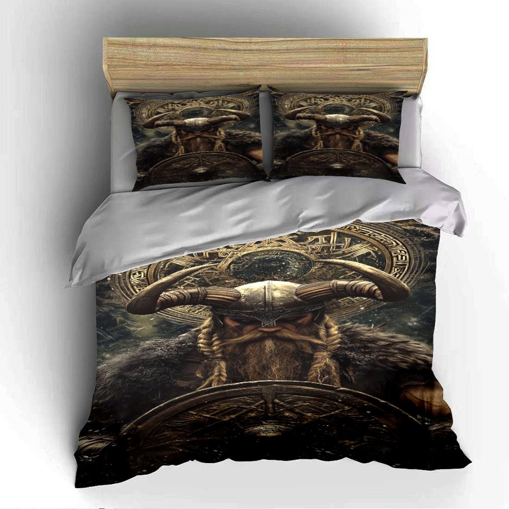 Viking Warrior Print 3-Piece Bedding Set Bedding set (1 duvet cover, 2 pillowcases, duvet not included)