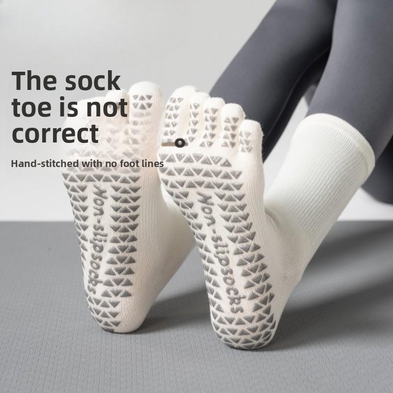 Cotton Yoga Socks with Anti-slip Properties for Pilates Five-finger Socks, Pure Cotton Sweat-absorbing Long-tube Yoga Sports Socks