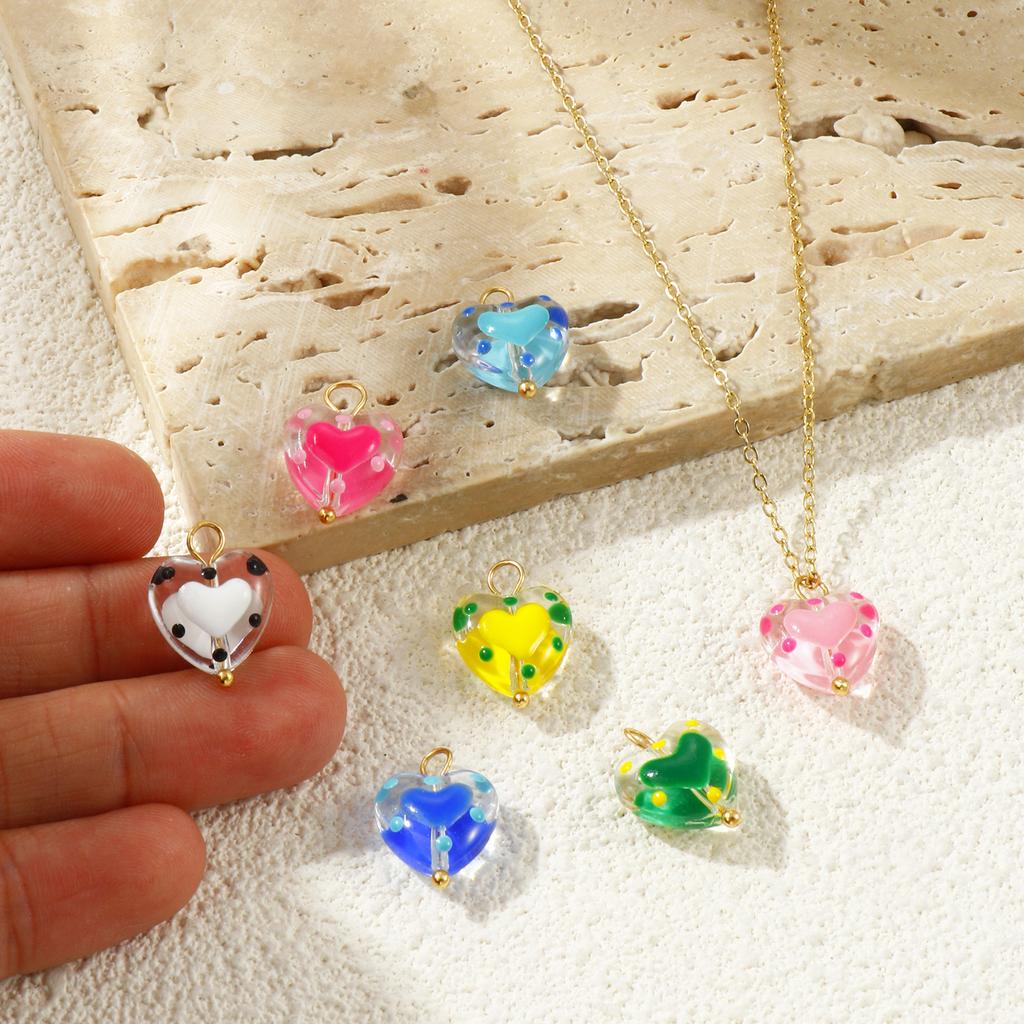 2 Pcs Resin Heart Valentine's Day Charms Enamel Hearts Dot 304 Stainless Steel Pendants Pendants For DIY Necklace 17mm x 12mm