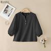 ZANZEA Women Casual V-Neck Solid Color 3/4 Sleeve Blouse