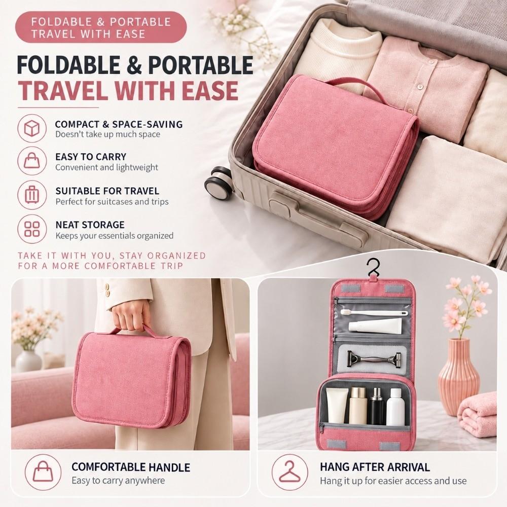 Hanging Hook Travel Cosmetic Bag Foldable Makeup Organizer Toiletry Organizer Beauty Essentials