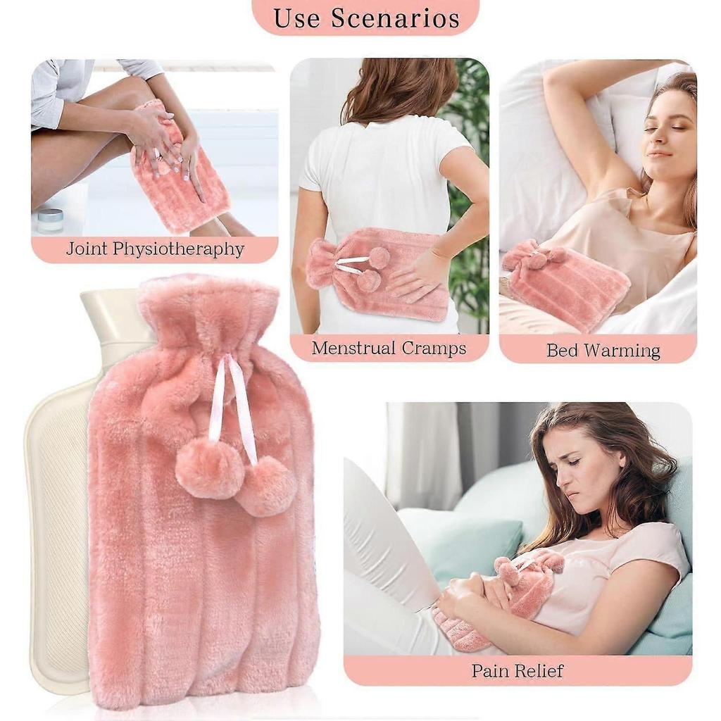 Hot Water Bag for Pain Relief, Water Bottle Rubber 2L with Cover for Periods Hot and Cold Compress, Hand Feet Warmer, Neck and Shoulder for Bed Cold W