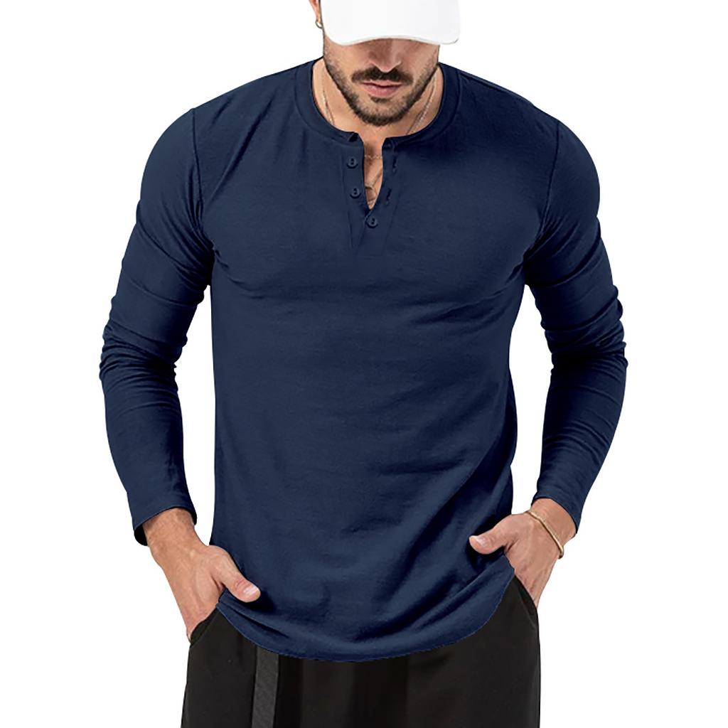 Pánské jarní podzimní tričko s kulatým výstřihem, dlouhým rukávem, volný střih, ležérní jednobarevné, černé, pánské tričko