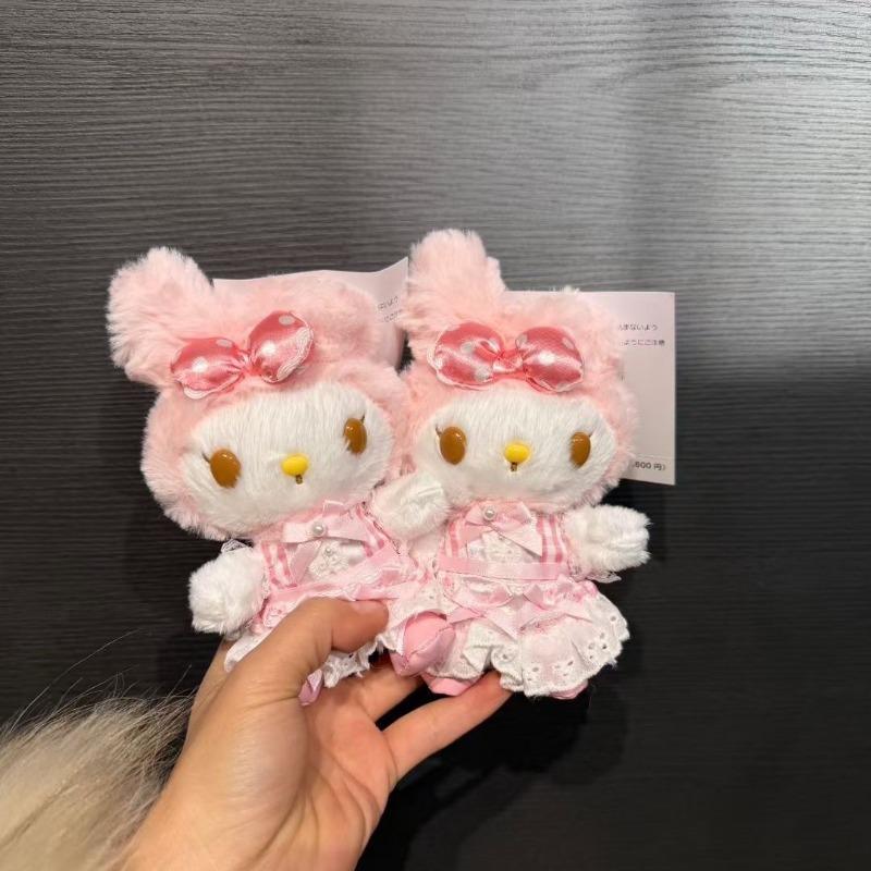 Cute Strawberry Maid Lace Polka Dot Mouth My Melody Plush Toy  White Berry Melody Plush Coin Purse Wallet Girly Heart Gift