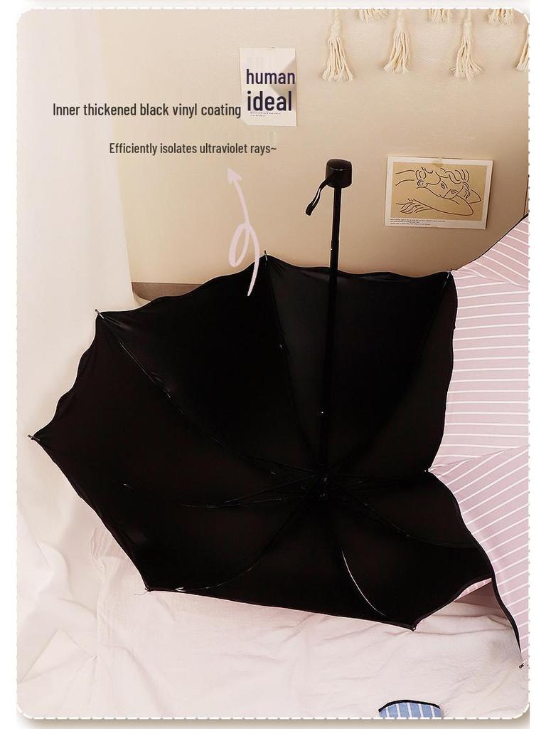 Compact Dual-Use Women's Parasol: Rain & Sun Protection, UV Shield, Korean Style, Fresh Folding Design, Elegant & Practical.