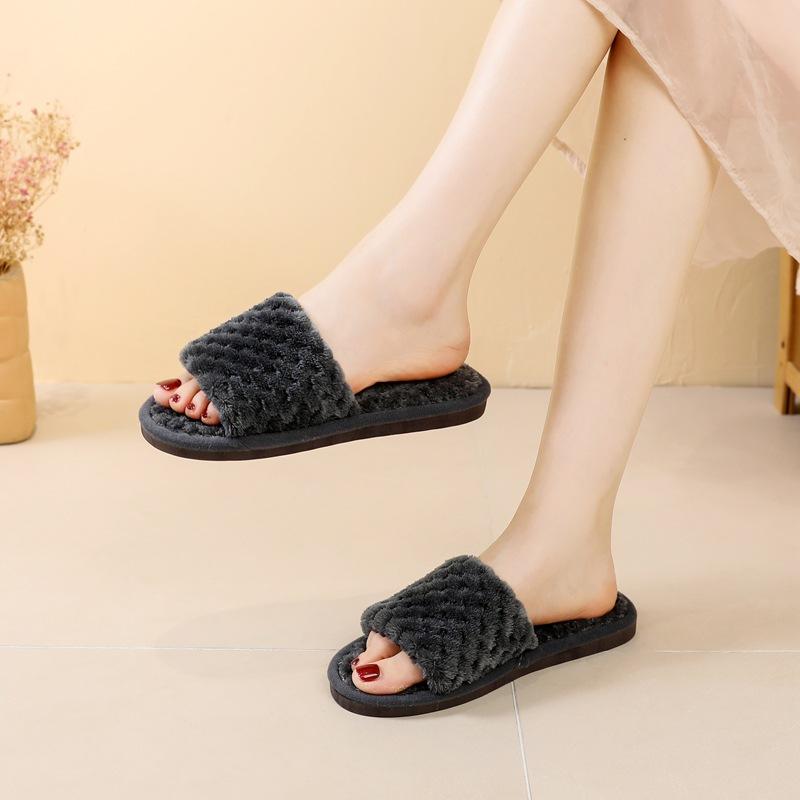 Fairy Style Wheat Ear Hairy Slippers for Women Wearing Winter New Style Plush Air Conditioning Room Lazy One Line Cotton Mop