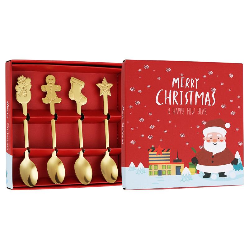 Christmas Stainless Steel Spoons Elk Christmas Tree Dessert Coffee Spoon Nordic style Kitchen Decorations Present for Holiday