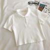 Knitted Fashion Women Blouses Tall Tops Turn Down Collar Youth Blouses Clothing Chic Cropped Shirt