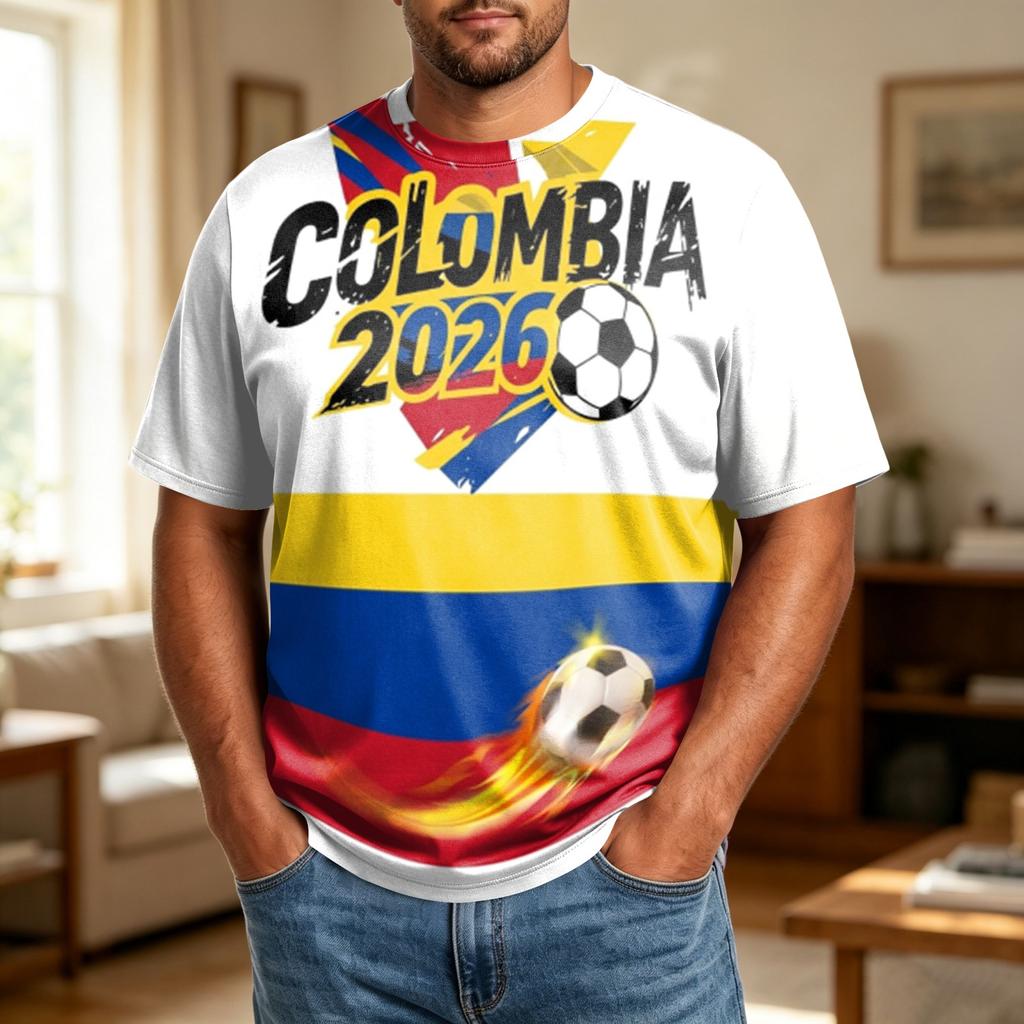 Men’s World Football Themed Plus Size Comfortable Breathable Casual Loose Fit T-Shirt with Printed Graphic Design for Sports Events