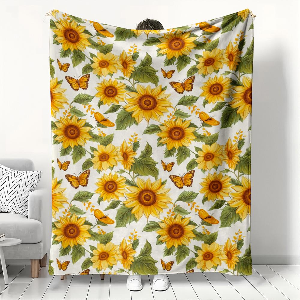 

Sunflower & Butterfly Flannel Blanket, Vibrant Floral Pattern Throw, Soft Cozy for Boho Home Decor, Warm Sofa Couch Gift 75x90cm
