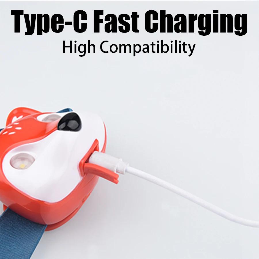 XIWANGFIRE Children's Exploration Headlamp Cute LED Fox Raccoon Shaped Lamp TYPE-C Rechargeable Portable Outdoor Waterproof Tool